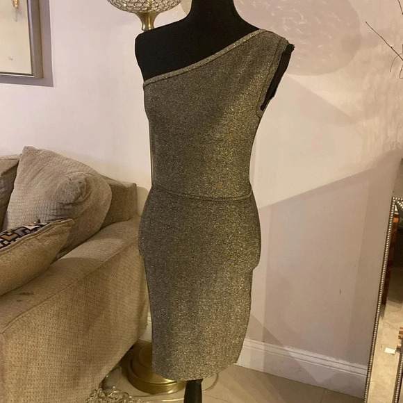 BCBGMaxAzria metallic gold dress size medium - Picture 2 of 6